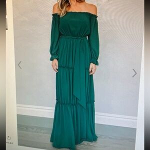 Green off shoulder maxi dress